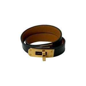 HERMES Black Leather Charm Bracelet